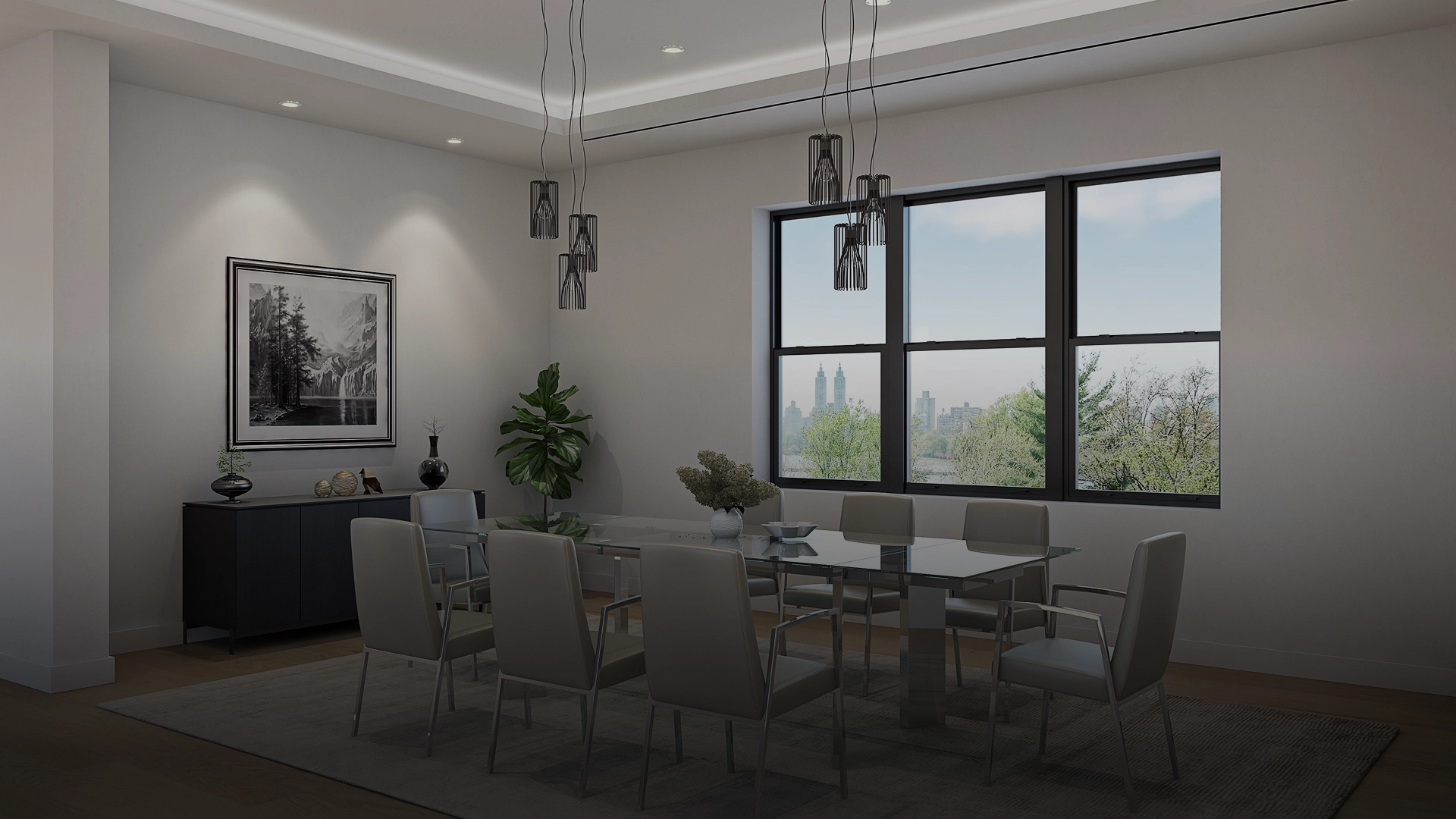 Dining room with ceiling grilles from a concealed Innova AIO Ceiling Ducted heat pump